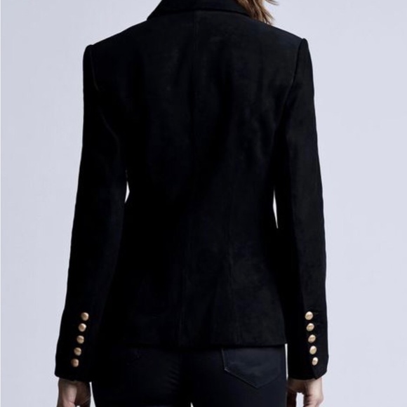 L’agence Women’s Black Suede Kenzie Sz 12 Double-Breasted Blazer Gold Buttons - Picture 4 of 9